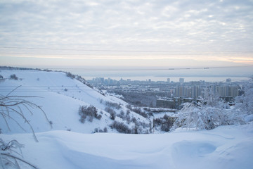 winter landscape with snow and blue sky