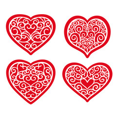Set hand drawn hearts on white background