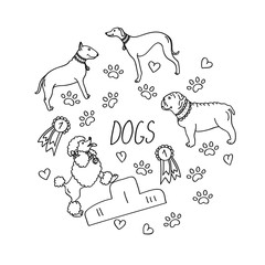 Set of design elements - dog breeds, awards, heart