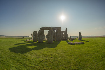 Stonehenge with early morning sun on a cloud free day