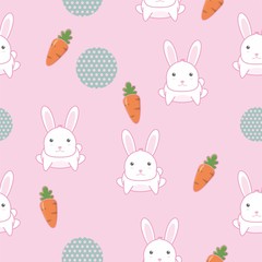 Cute bunny seamless pattern with pink color 
