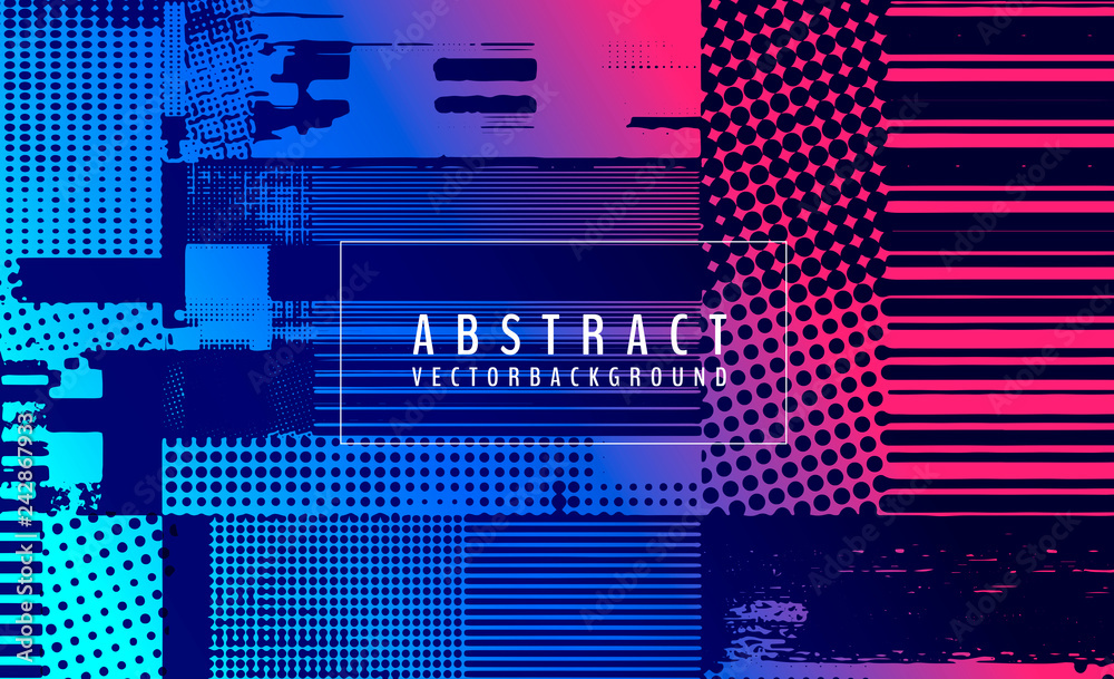 Poster abstract vector background. screen error effect. strokes cut out irregular geometric patterns. glitc