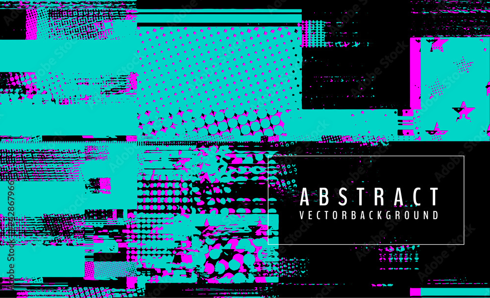 Poster abstract vector background. screen error effect. strokes cut out irregular geometric patterns. glitc