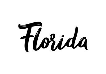 Fototapeta na wymiar Florida - hand drawn lettering name of USA state. Handwritten inscription. Vector illustration.