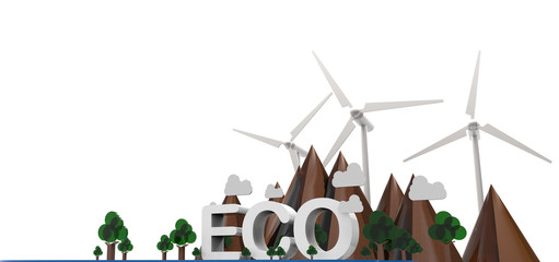 ECO Nature landscape, Renewable energy. 3D Illustration
