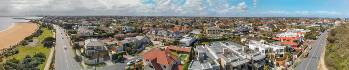 Fototapeta na wymiar Brighton Beach skyline near Melbourne, Australia aerial view