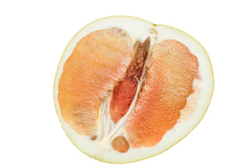fruit pomelo in section on white isolated background