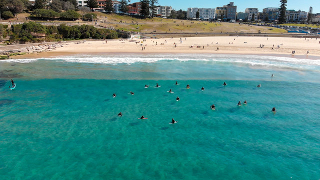 Aerial view of Bondi Beach coastline, Sydney, Australia