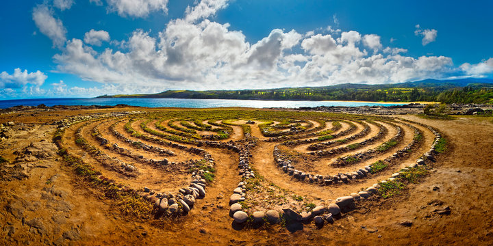Pattern of rocks on a scenic coastline.