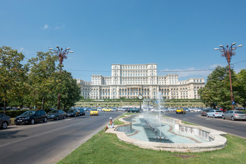 Naklejka premium BUCHAREST, ROMANIA - August 28, 2017: Parliament in Bucharest, Romanian