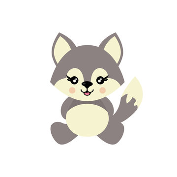 cartoon cute wolf sitting vector