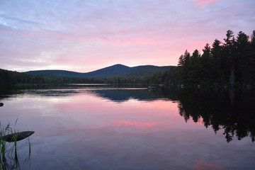 pink sunset on the lake