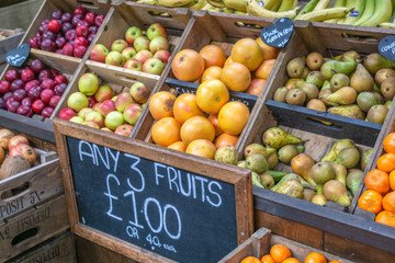 Fruits and vegetables at a farmers market