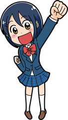 ガッツポーズをする女子学生のイラスト　冬服