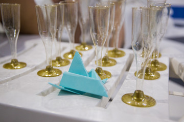 Close-up of the glasses on a table at the hen party