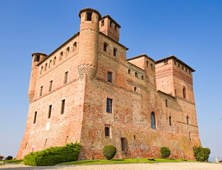 Obraz premium Grinzane Cavour castle, historical landmark, village in Langhe region, Piedmont, Italy