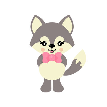 cartoon cute wolf with tie vector