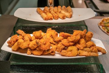 Delicious Asian Appetizers with Spring rolls and Dried shrimp