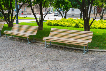 A Bench in Public Park in Milan, Italy