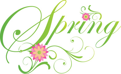 Welcome Spring Text Green with Flowers