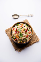 Spicy semiya uppma or upma served in plate. selective focus