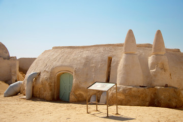 Decorations of movie Star Wars Episode First in Sahara desert, Tunisia