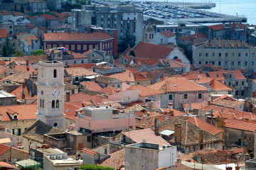Fototapeta na wymiar Historic city centre of Sibenik, Croatia. View from the Barone Fortress.