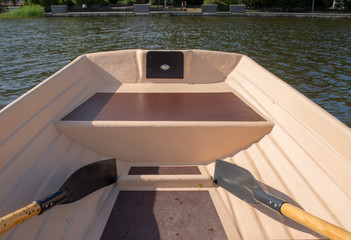 oars in the boat view from inside the boat