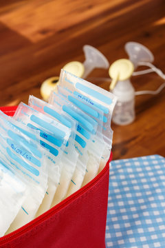 Frozen Breastmilk  In Storage Bags For Newborn Baby