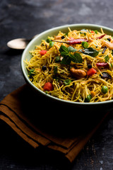 Spicy semiya uppma or upma served in plate. selective focus