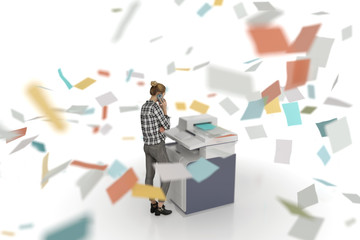 mad copier machine produces sheets of paper