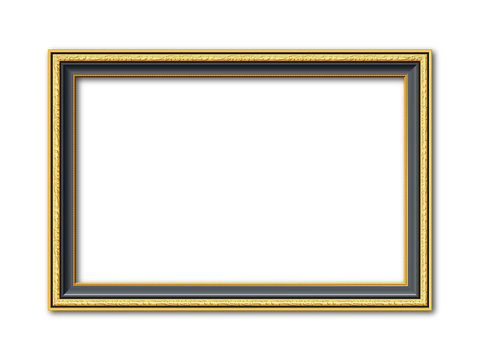 Goldener schwarzer Vektor holz Bilderrahmen mit Reliefapplikationen isoliert auf weißem Hintergrund 