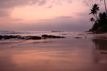 Fototapeta na wymiar Midigama beach. Sri-Lanka. Beautiful sunset. Amazing view.