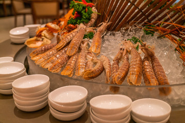 Delicious Prawns on the luxury buffet hotel