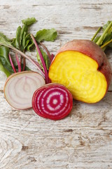 Three different types of beets.