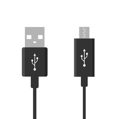 Micro USB cables. USB connection. Vector illustration, flat design.