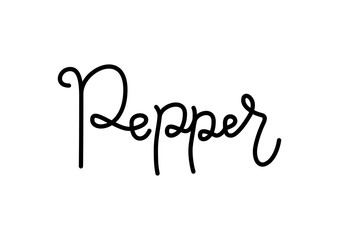 Modern calligraphy lettering of Pepper in black isolated on white background for decoration, poster, banner, sticker, packaging, logo, shop, cafe, restaurant, bar, market