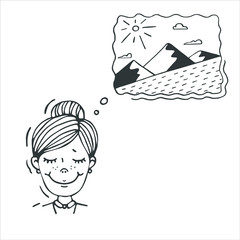 Office worker dreams of vacation. Vector illustration, design element, recreation concept.