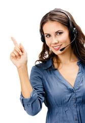 Support phone operator showing, isolated