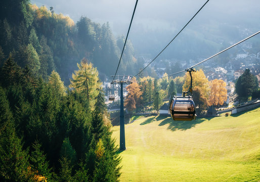 Cable car or gondola from Ortisei to Seceda in Dolomites, Italy