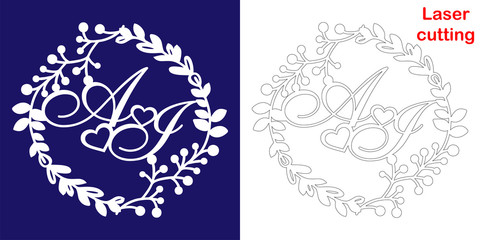 Wedding monogram for laser cutting. A I initials of the wedding decorative logo in a floral frame. The perfect gift for your wedding day.