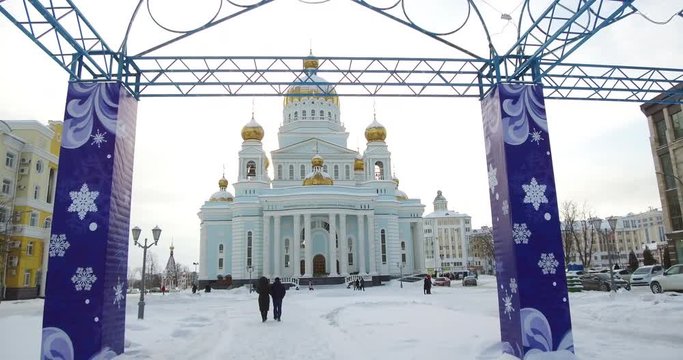 Saransk, Mordovia/Russia-winter :Saransk Cathedral of St. Theodore Ushakov hyperlapse