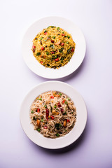 Spicy semiya uppma or upma served in plate. selective focus