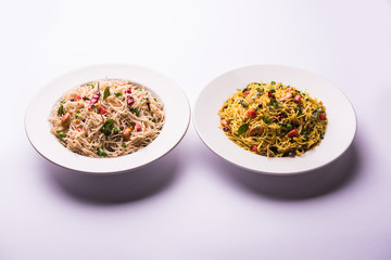 Spicy semiya uppma or upma served in plate. selective focus