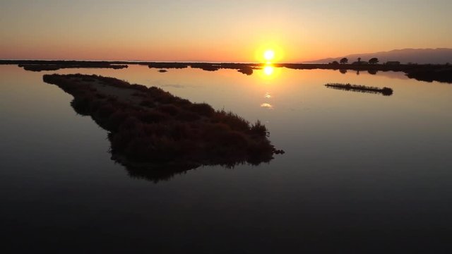 Sunset in the Ebro delta in Tarragona