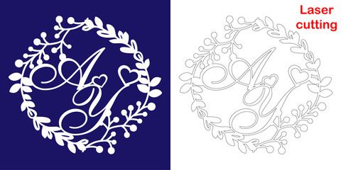 Wedding monogram for laser cutting. A Y initials of the wedding decorative logo in a floral frame. The perfect gift for your wedding day.