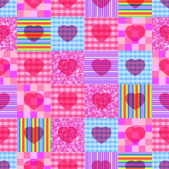 Seamless pattern created by many hearts and several tiles 