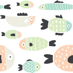 Cute handdrawn colorful fish seamless pattern