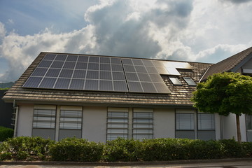 Solar panels on roof of house in Germany