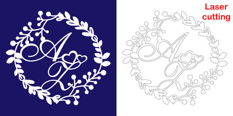 Wedding monogram for laser cutting. A Z initials of the wedding decorative logo in a floral frame. The perfect gift for your wedding day.